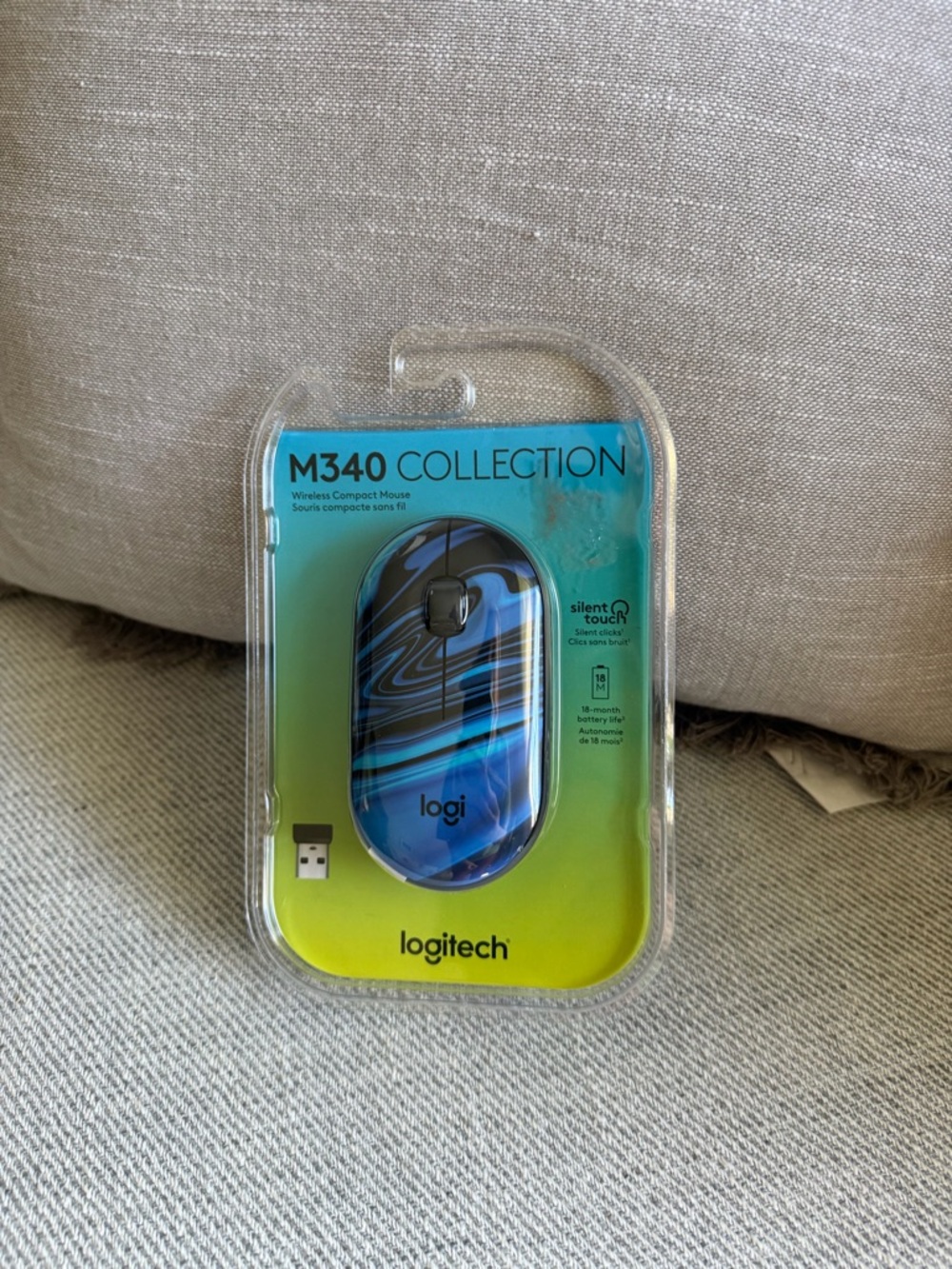 Logitech M340 Wireless Mouse - Blue & Black Swirl